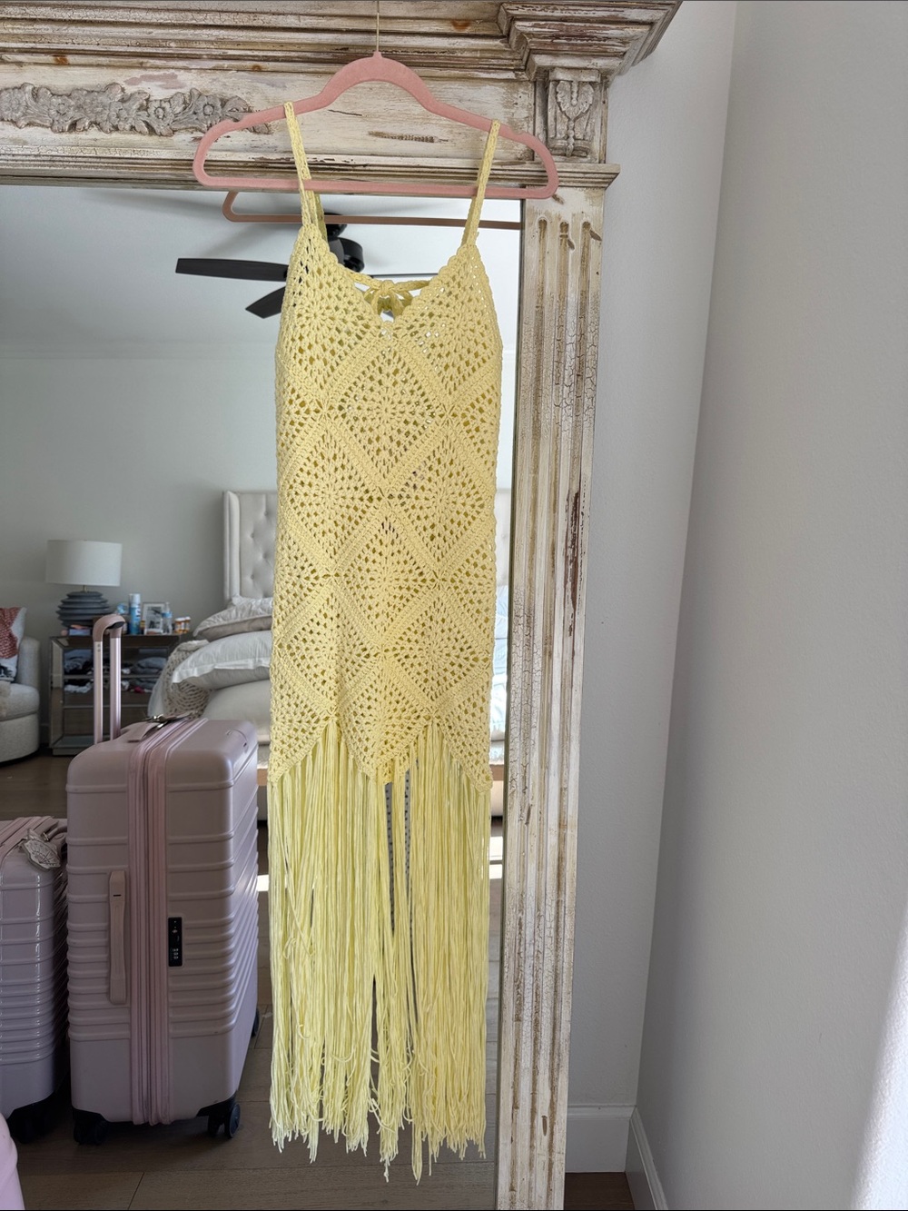 Edikted Yellow crocheted Fringe Open knit  dress dress/Cover Up